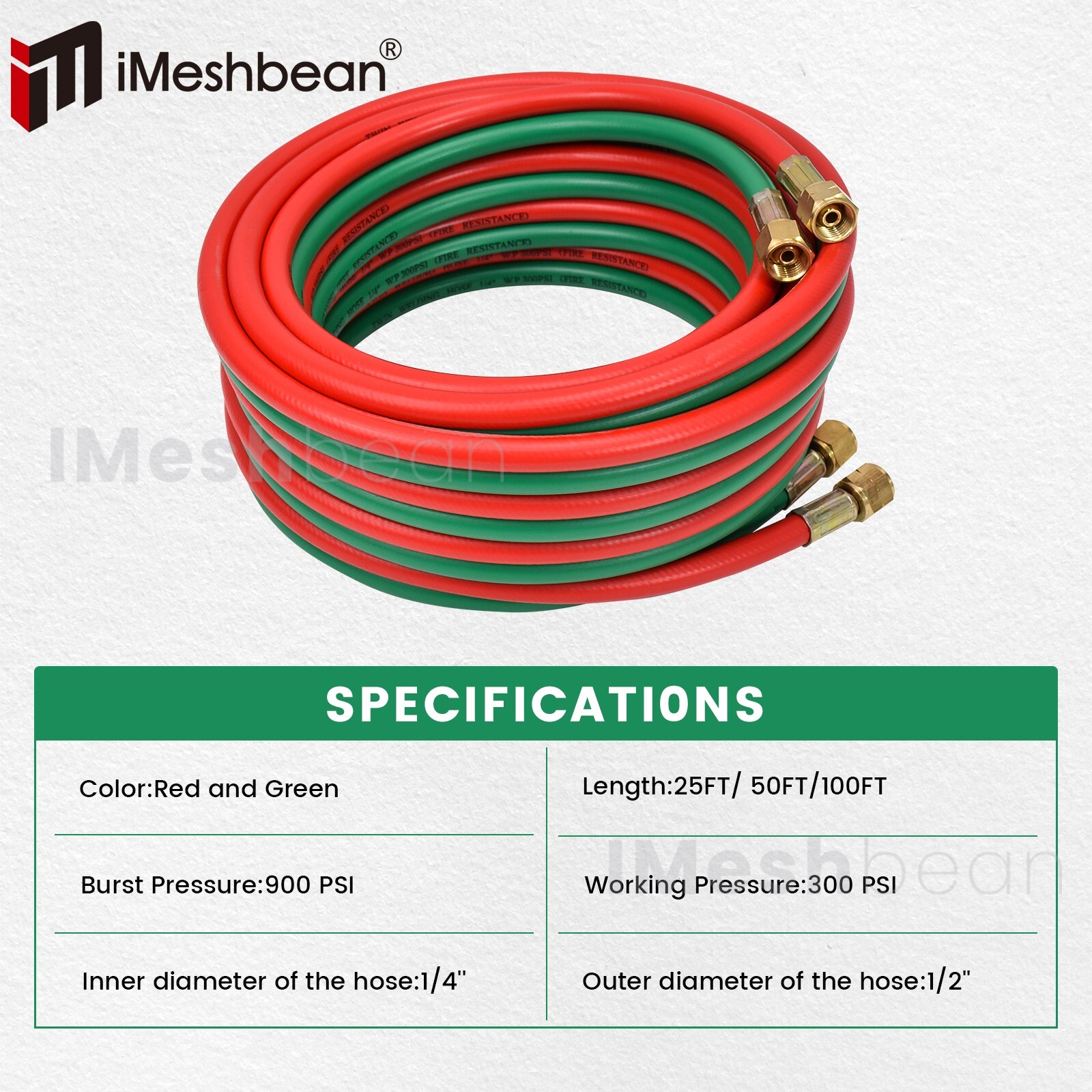 25FT Oxygen Acetylene Hose 1/4 Inch Twin Welding Hose Cutting Torch Hoses US