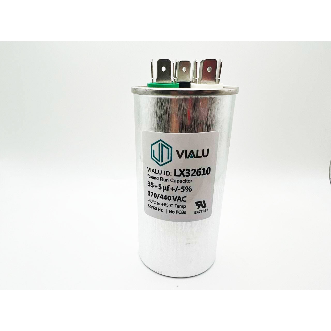 VIALU – 35+5 uf/MFD 370-440 VAC volts Round Dual Run Capacitor 50/60 Hz