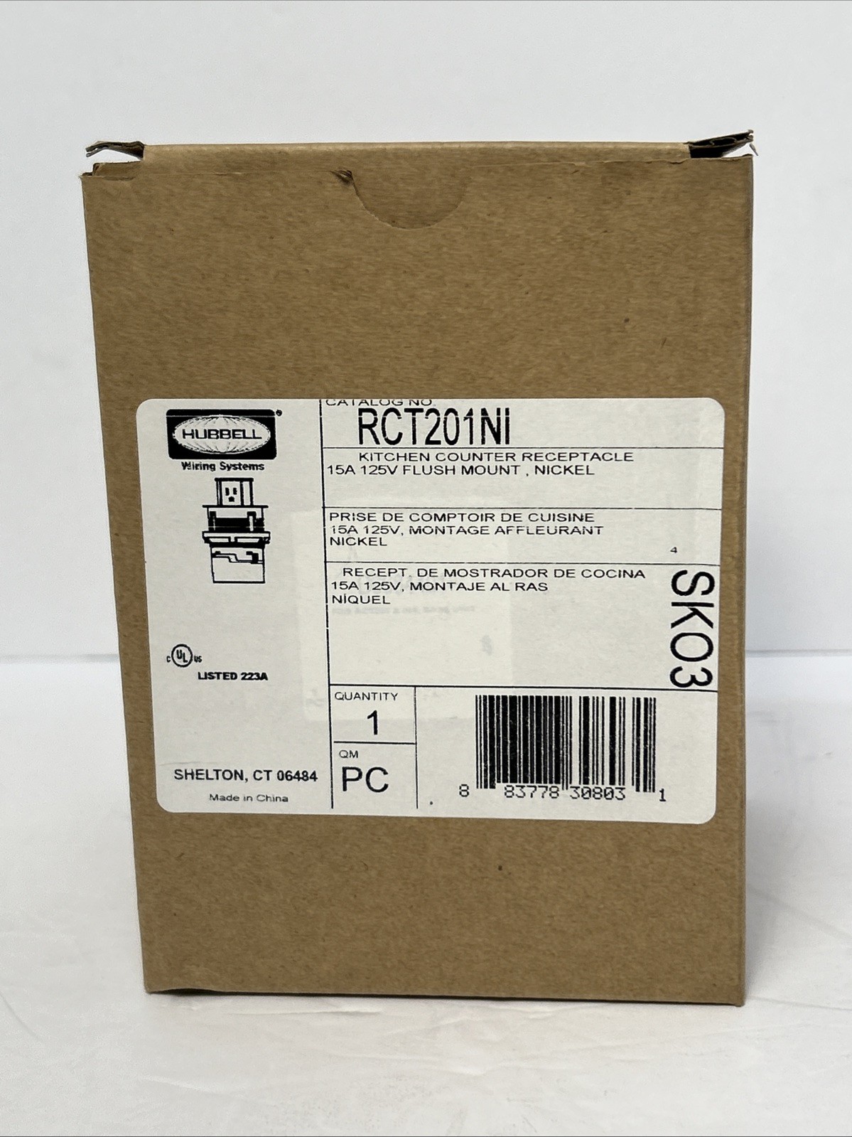 Hubbell RCT200NI Kitchen Counter Receptacle 15A 125V Flush Mount Nickel New Open
