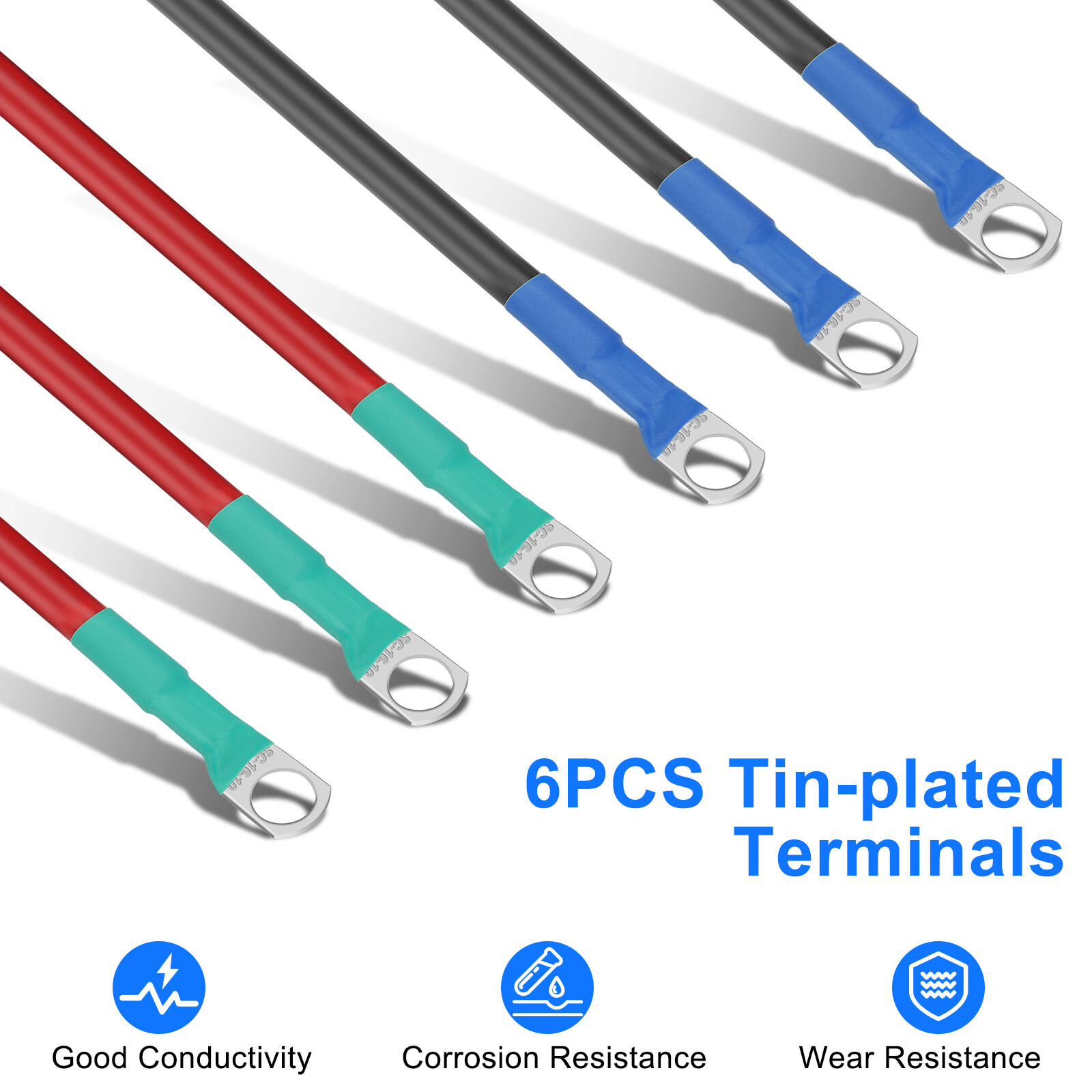 6AWG Battery Inverter Cables 12V 30cm/12in w/ 3/8″ Terminals for Power System