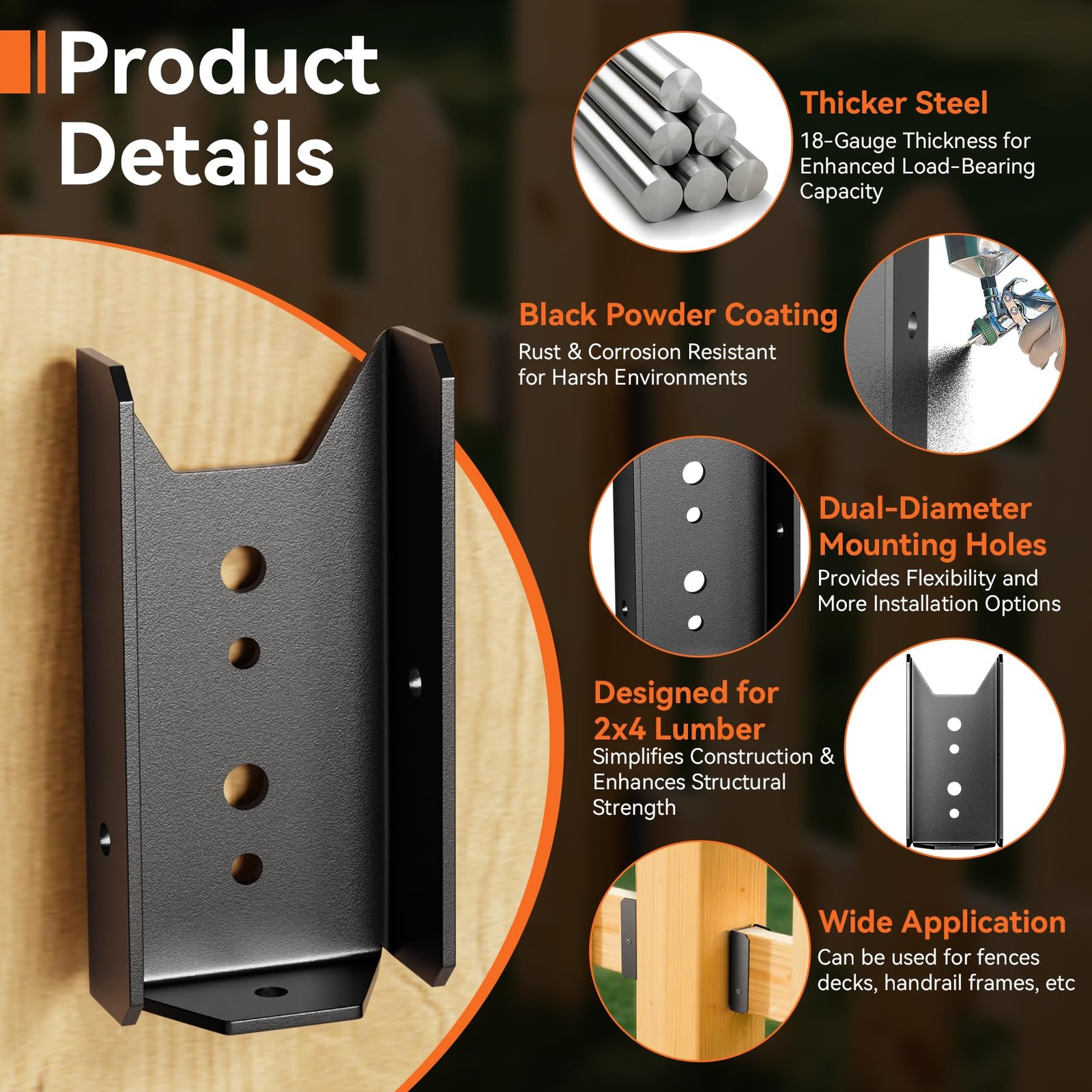 20 Pcs 2X4 Fence Brackets for Wood Black – 18 Gauge Deck Railing Brackets for 2X