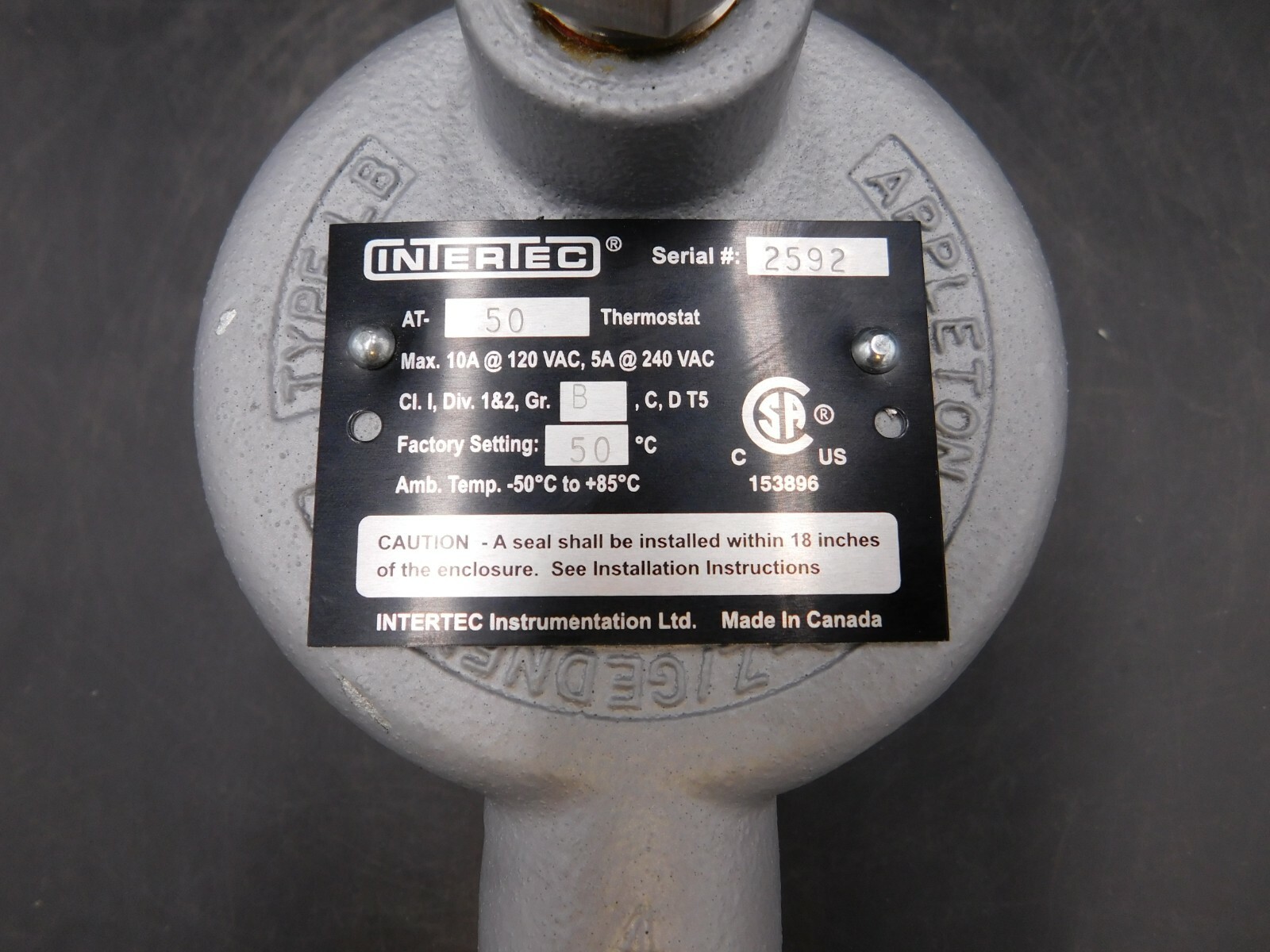 NEW Intertec AT-50 Ambient Thermostat Temp Setting 50C 122F