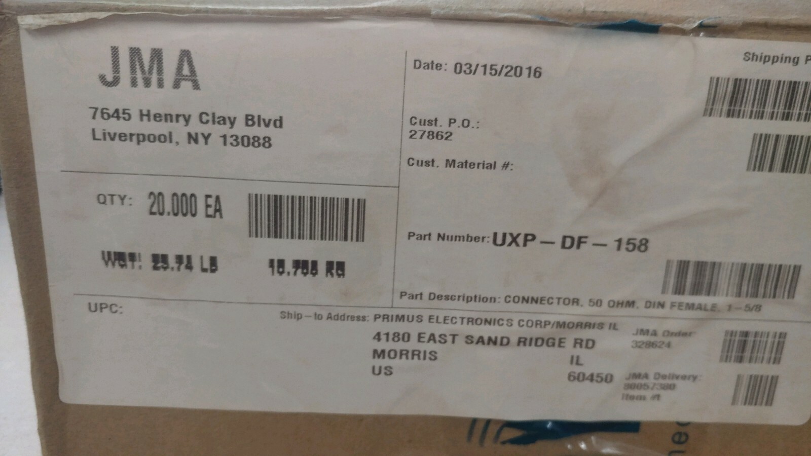 PPC / JMA UXP-DF-158 UXP Connector, 50 Ohm, Din Female, 1-5/8 cable