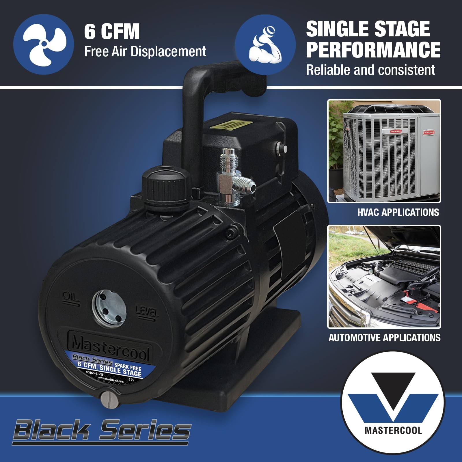 Mastercool 90066-BL-SF Black Series 6 CFM Single , Oil Valve – 110/120V, 60Hz