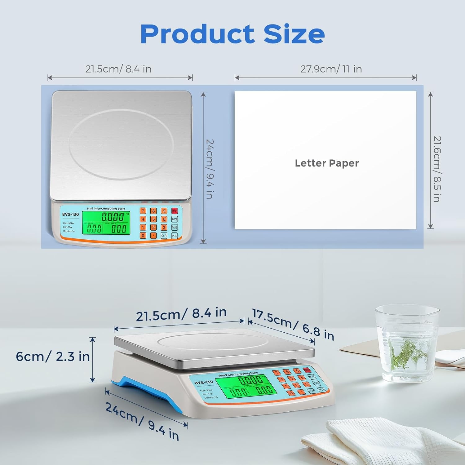 Commercial Food Scale 66Lb/ 30Kg with Stainless Steel Platter Price Computing Sc