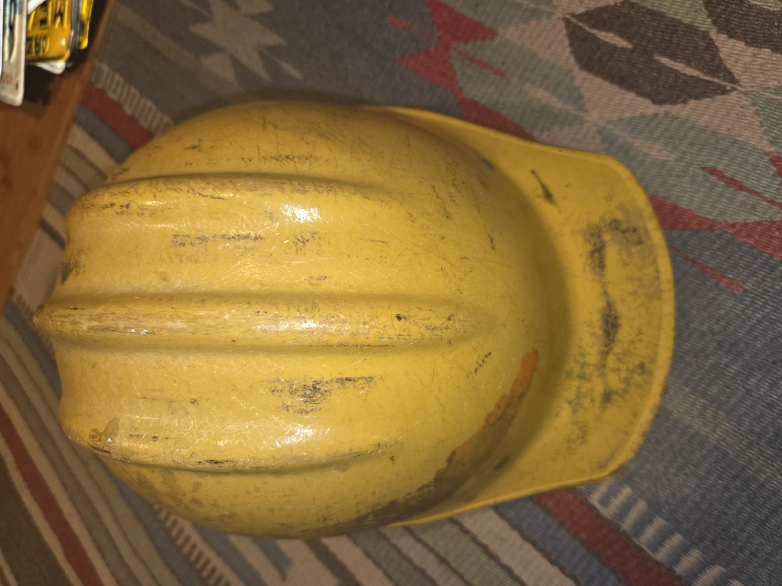 Vintage Original Yellow Bullard 502 Fiberglass Hard Boiled Hard Hat Iron Const.