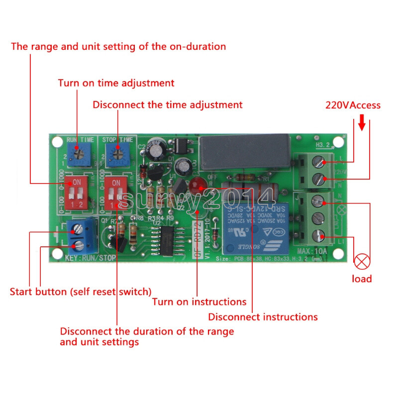 Cycle Delay AC 110V 120V 220V 230V Timing Timer Relay Switch Turn ON/OFF Module