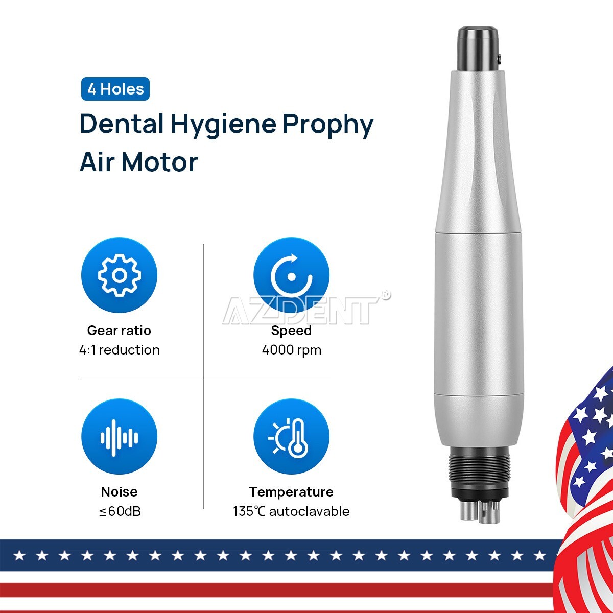 AZDENT 360° Dental 4:1 Nose Cone Hygiene Prophy Handpiece Air Motor 4 Holes