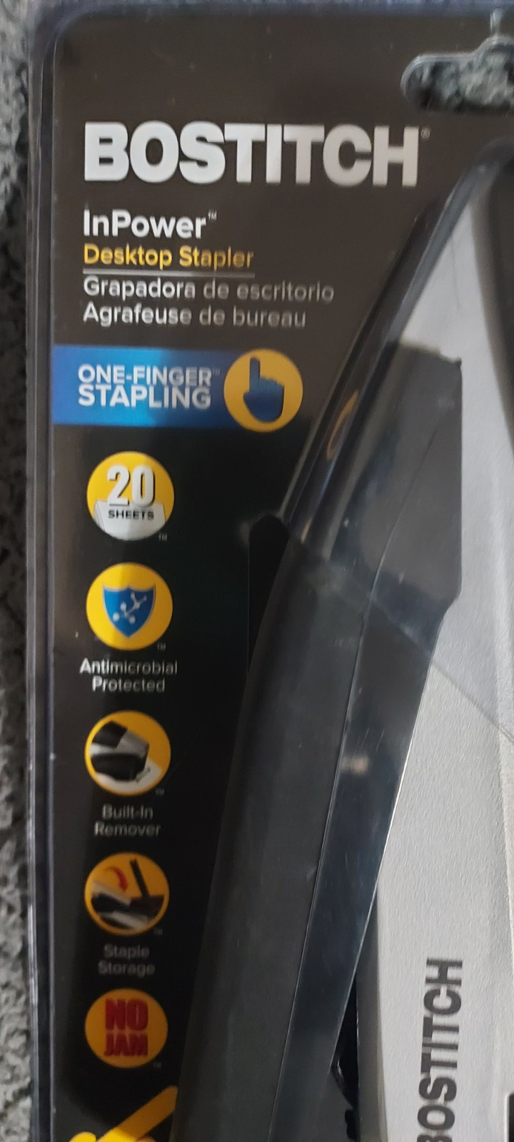 Bostitch InPower Desktop One Finger Stapler 20-Sheet Black – New