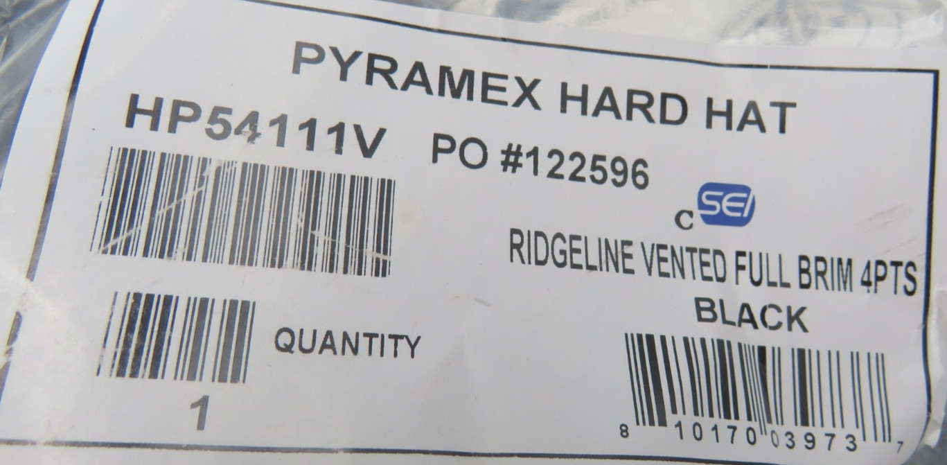 Pyramex Ridgeline Full Brim Vented Hard Hat 4pt Ratchet Suspension NEW SEALED