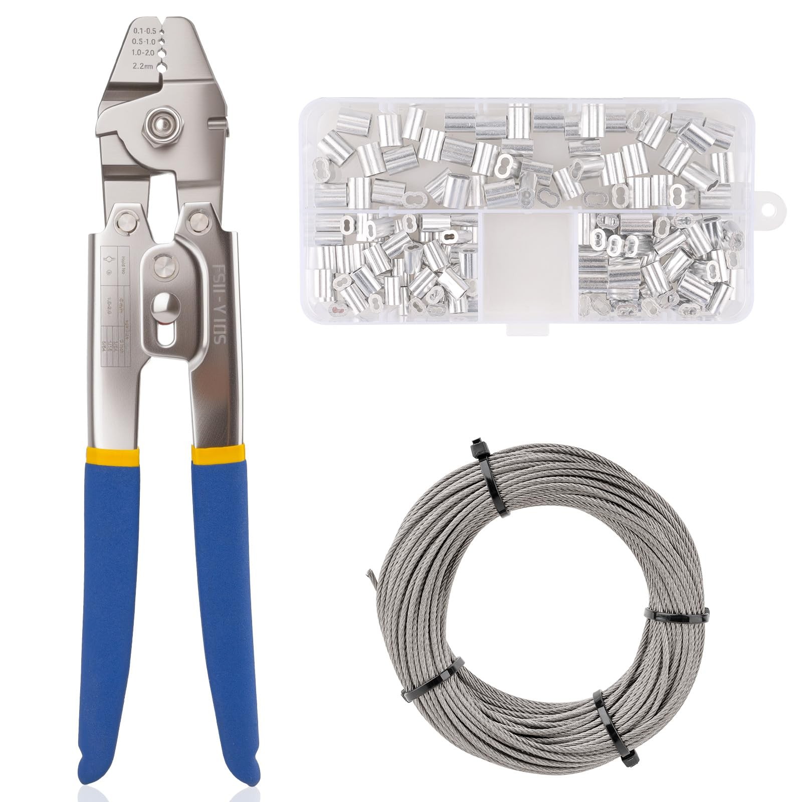 1/16IN 66FT Wire Rope Crimping Tool with 150pcs Aluminum Crimp Sleeves