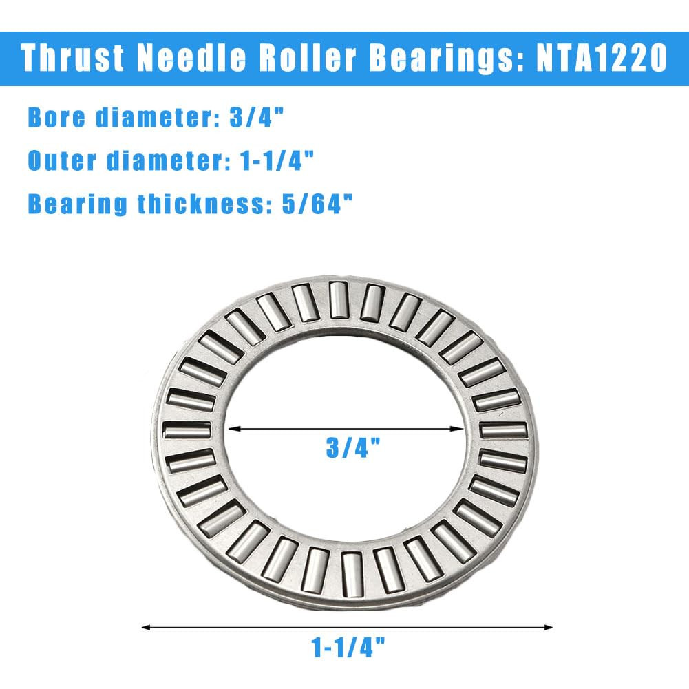 4 Sets NTA1220+2TRA, Thrust Needle Roller Bearings with Two Washers, ID 3/4″, OD