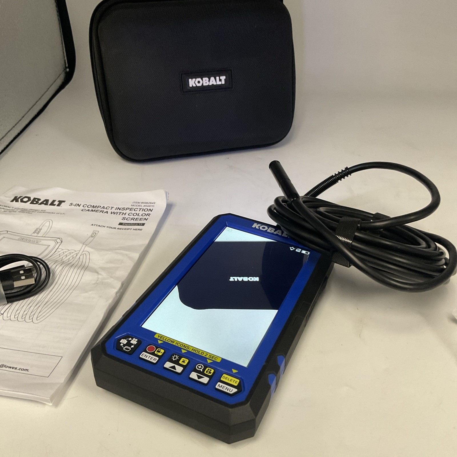 Kobalt 54870 5″ Rechargeable Compact Inspection Camera Borescope With Case – NEW