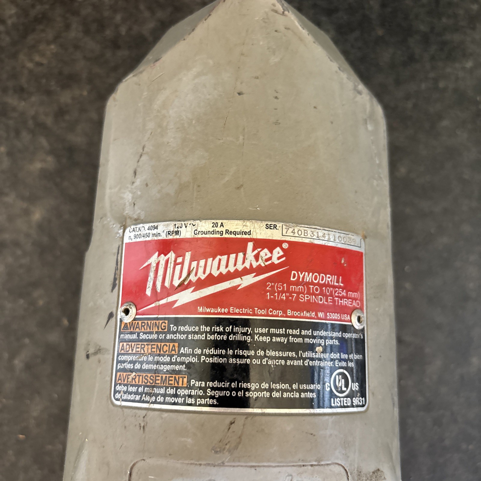 Milwaukee 4094 Heavy Duty Dymodrill 20 Amps 120 Volts DRILL ONLY