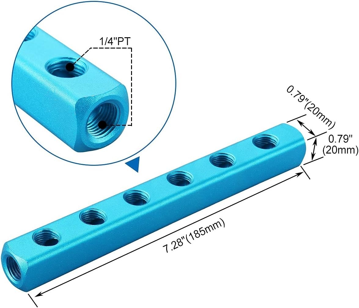 Precision Aluminum 6-Way 9-Port Manifold Block – 1/4″ PT Thread for Durability