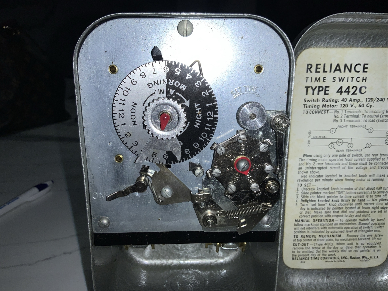 NOS Vintage: Reliance Type 442C Time Switch #A1065C – 120/240 Volt, AC – 60 Cy.