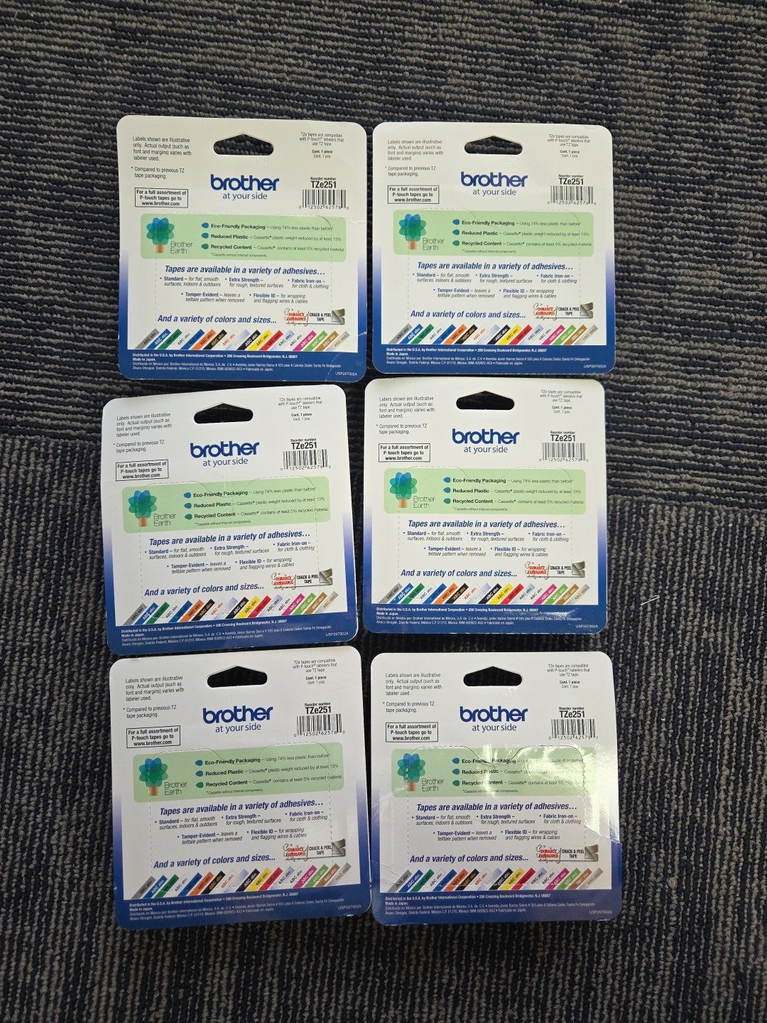 (Lot of 6) P-Touch Brother TZe 251 Black on White Label Tape – Genuine OEM