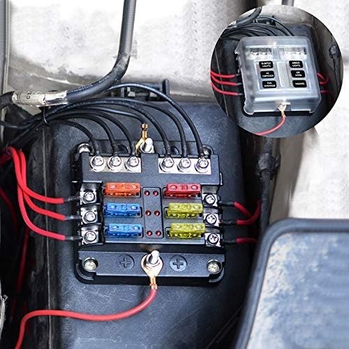 12 Volt Fuse Block, Waterproof 6 Way Fuse Box with 6 Ground Negative Busbar f…