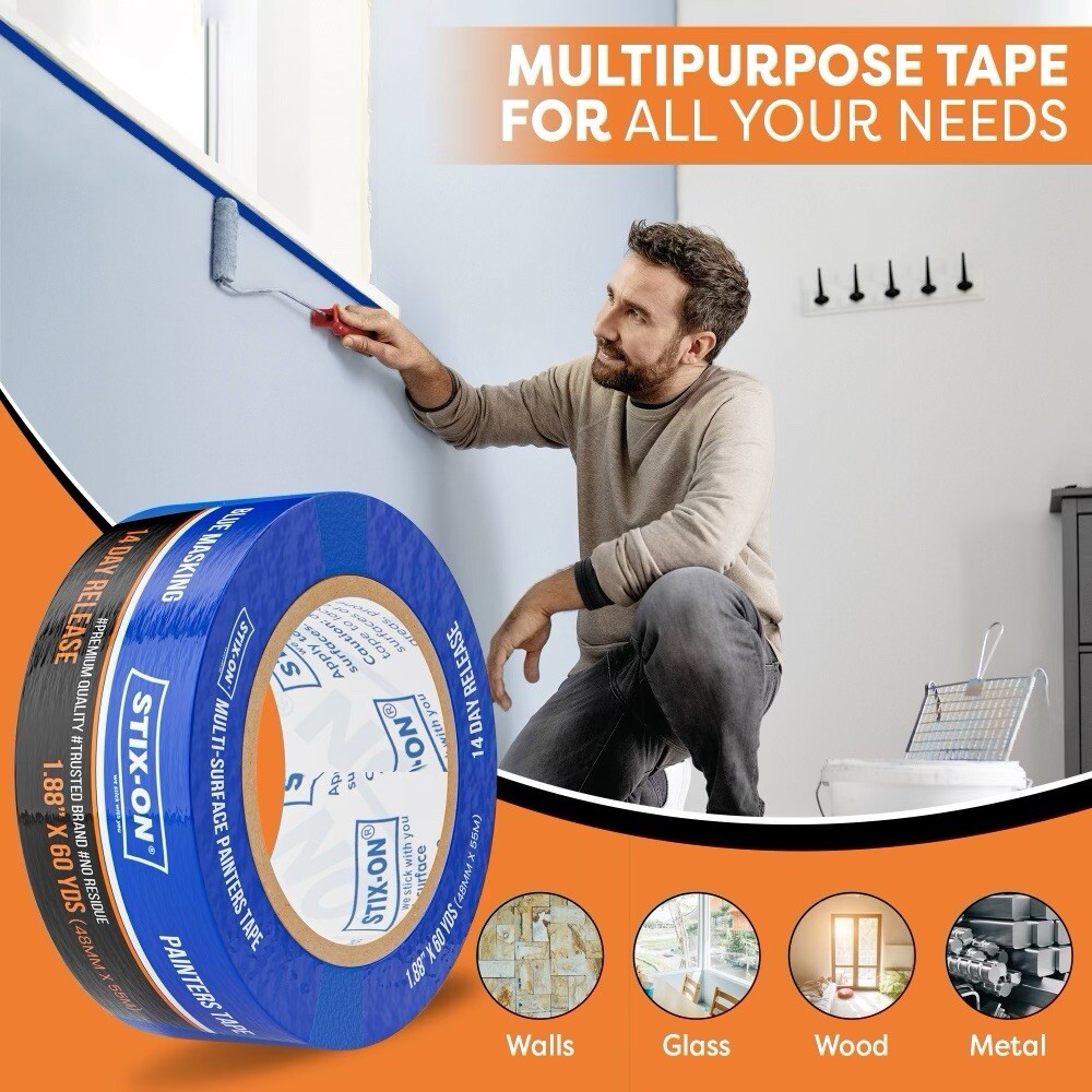STIX-ON 24 Rolls 2”x60 Painter’s Tape Blue Masking Rolls 1.88 inch x 60 yds