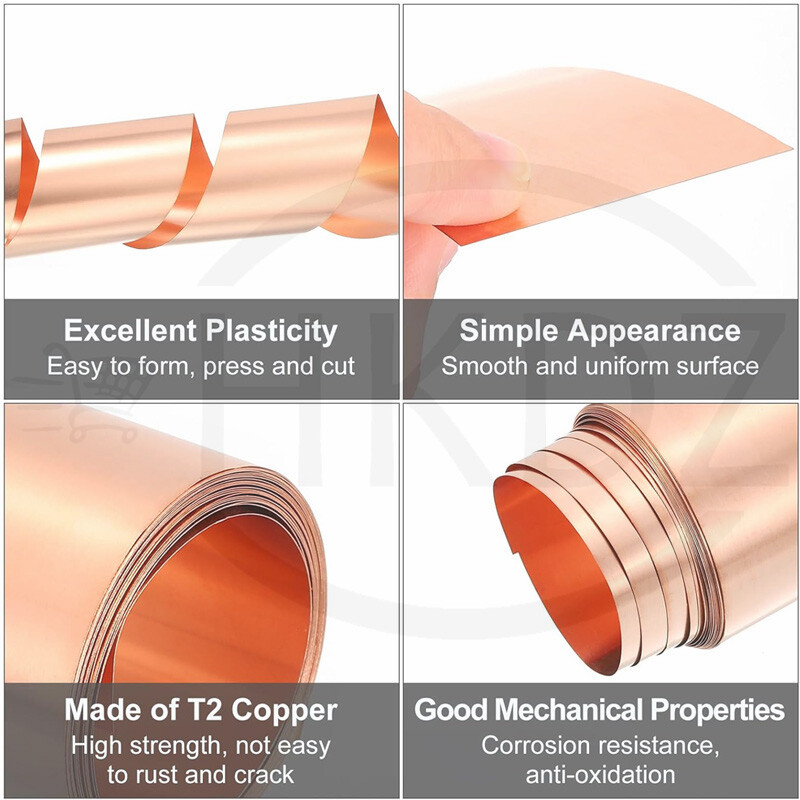 99.9% Pure Copper Cu Metal Sheet Strip Roll Foil Plate T2 Thickness 0.01mm-1mm