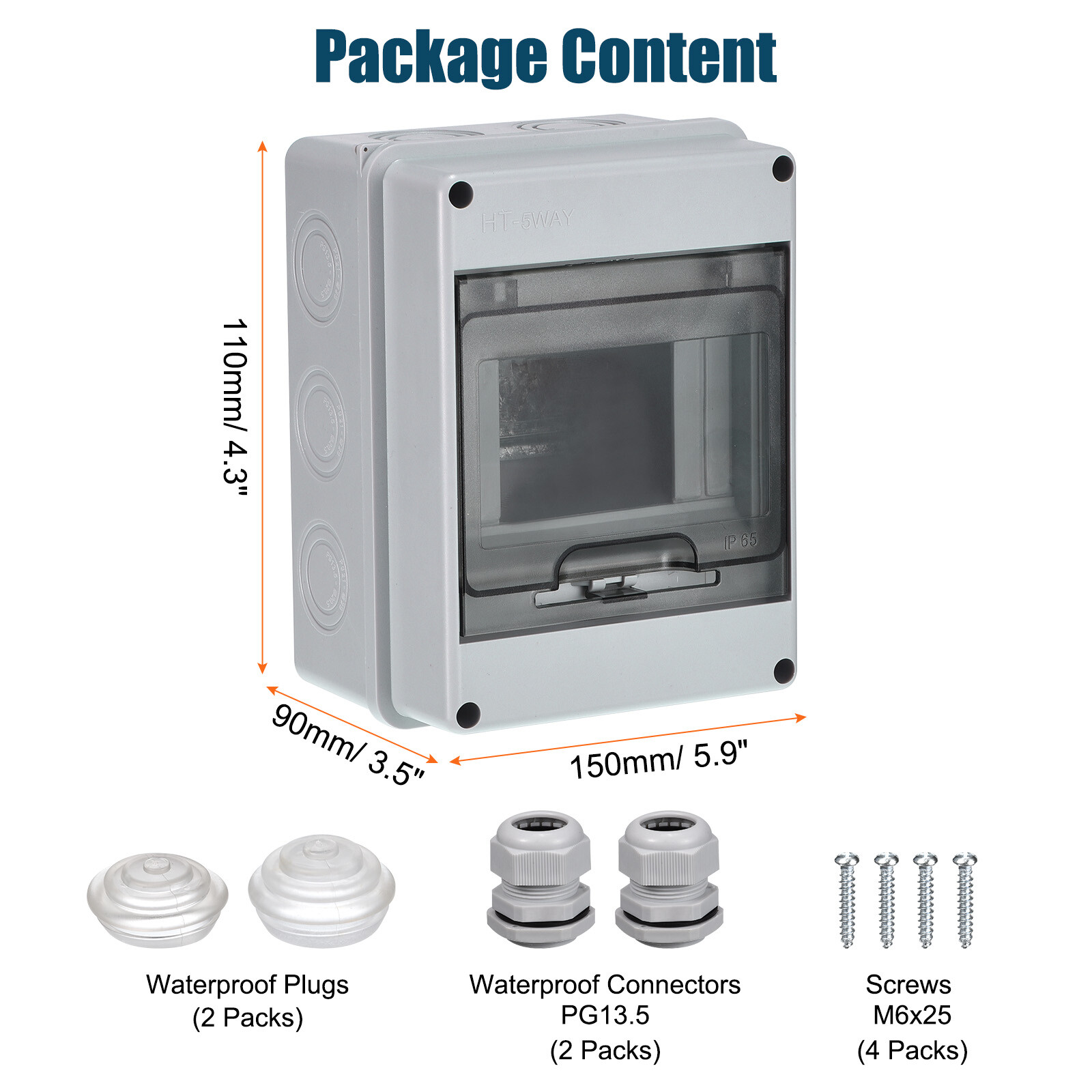 5 Way Circuit Breaker Box IP65 Distribution Protection Box 150mmx110mmx90mm