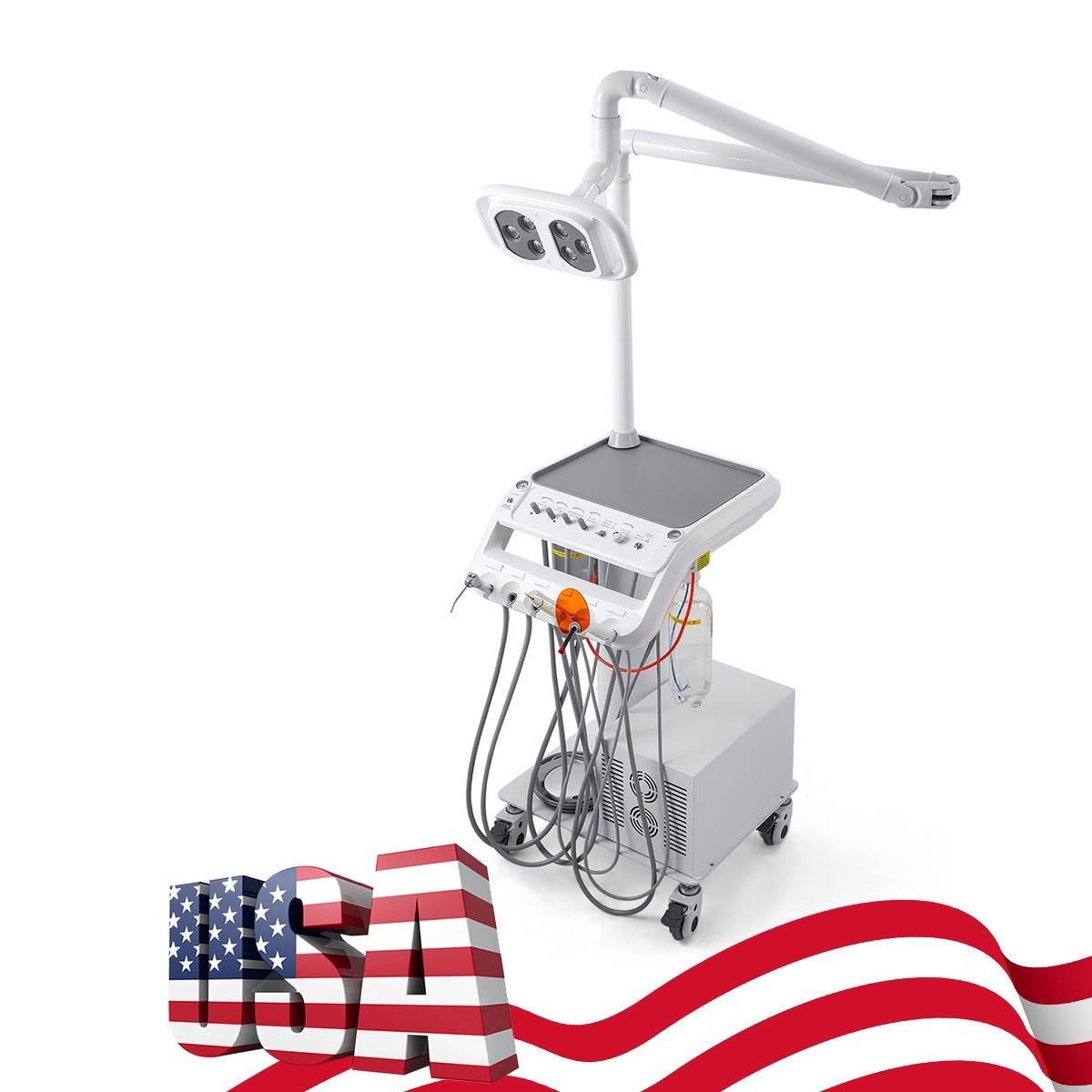 Dental Portable Delivery Unit System Air Compressor Cart /w+ Surgical Lamp Light