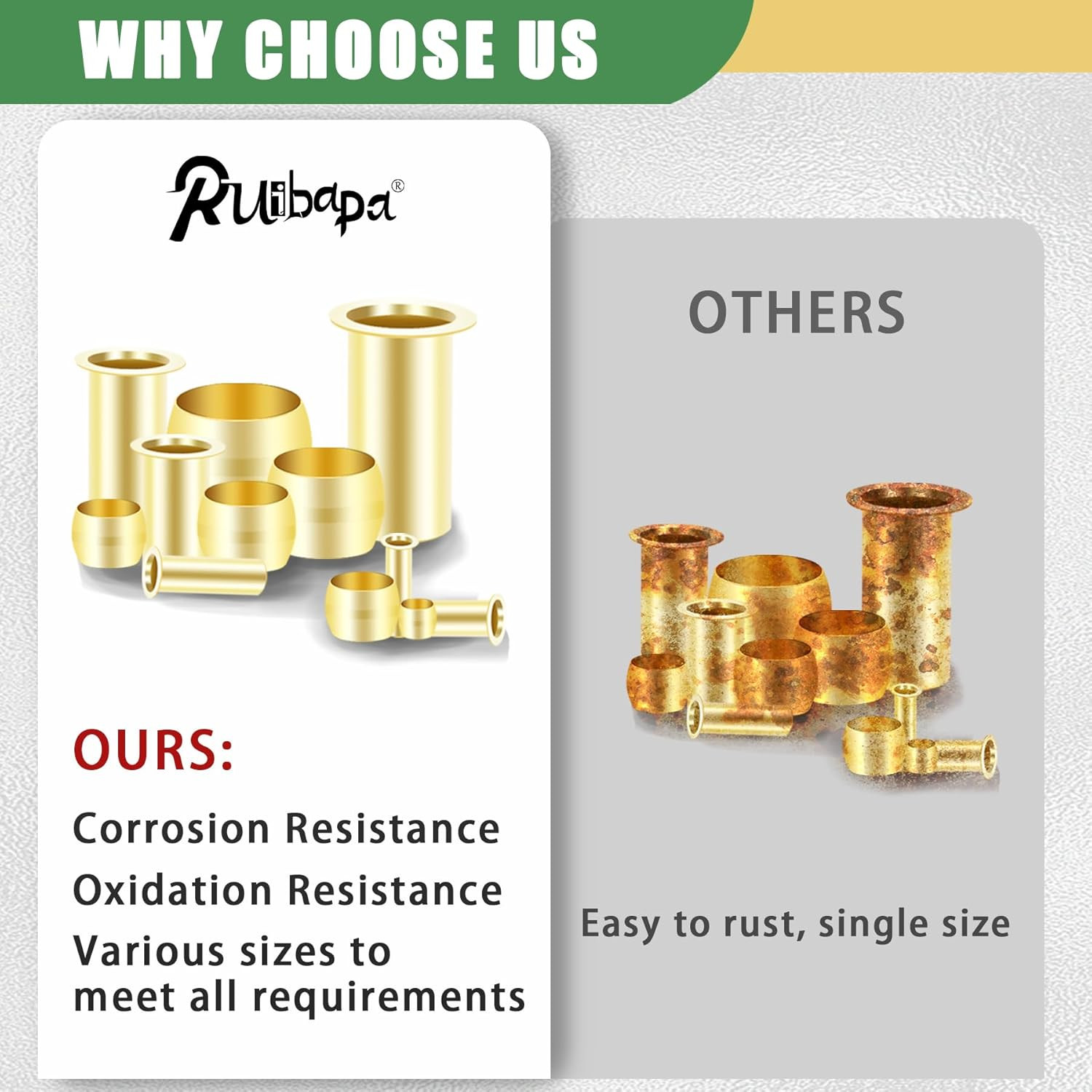 230PCS Brass Compression Sleeves Ferrules & Insert 1/2″ 3/8″ 5/16″ 1/4″ 3/16″ 1/