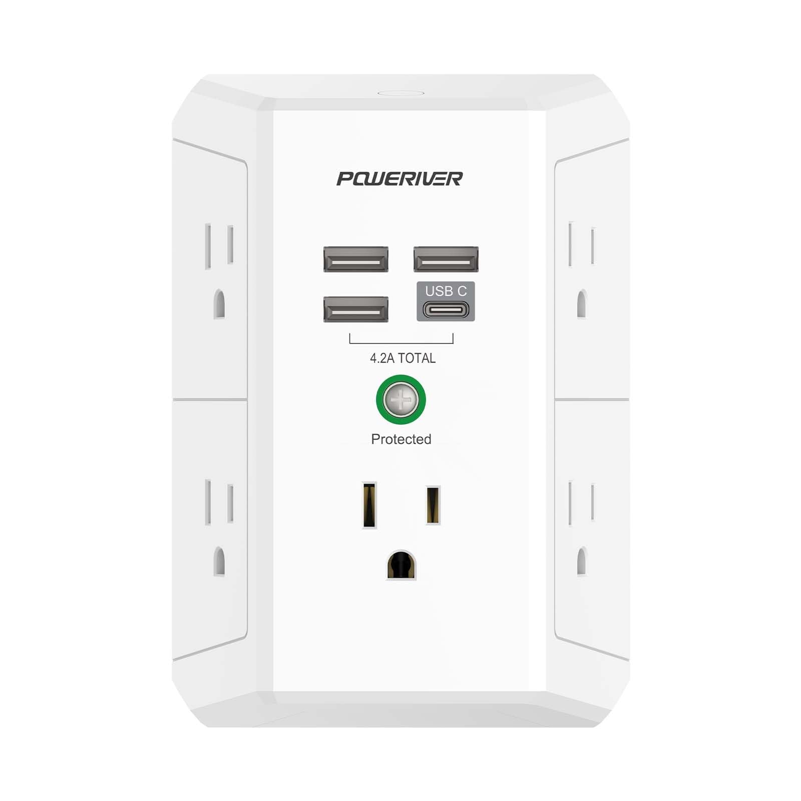 Usb Wall Charger, Multi Outlet Extender Surge Protector With 4 Usb Ports, 1680j
