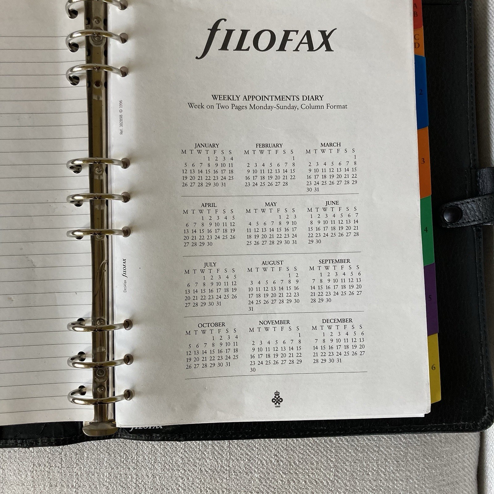 Filofax Richmond A5 Organizer Black Leather 1996 England Personal Planner Vintag