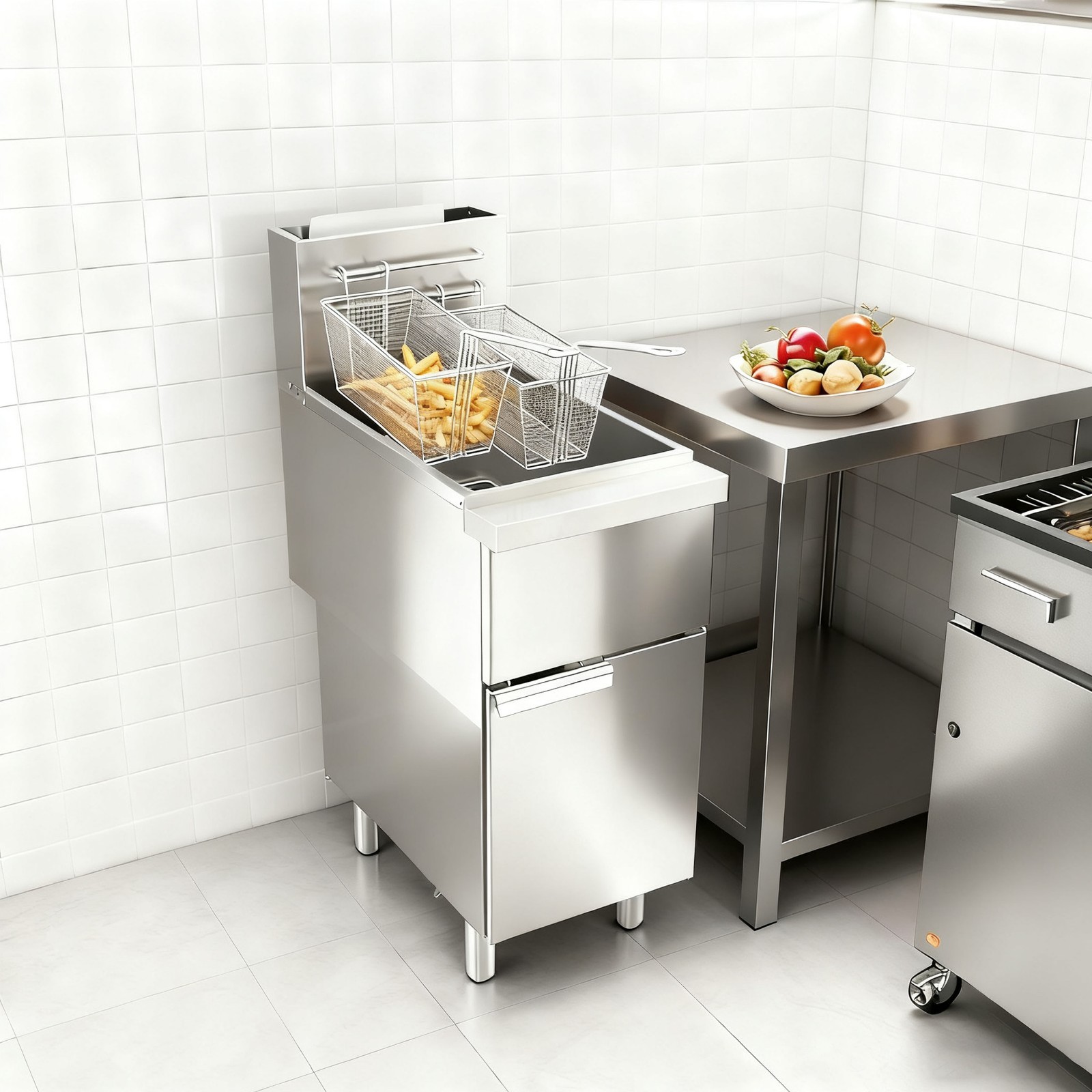Commercial Floor Standing Propane Gas Deep Fryer 3-Burner 90000BTU 40lb Capacity
