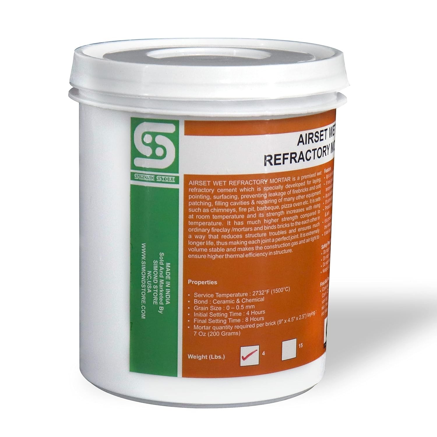 SIMOND STORE Refractory Mortar – 4 LBS – High Heat Mortar Mix – 2700F Rated