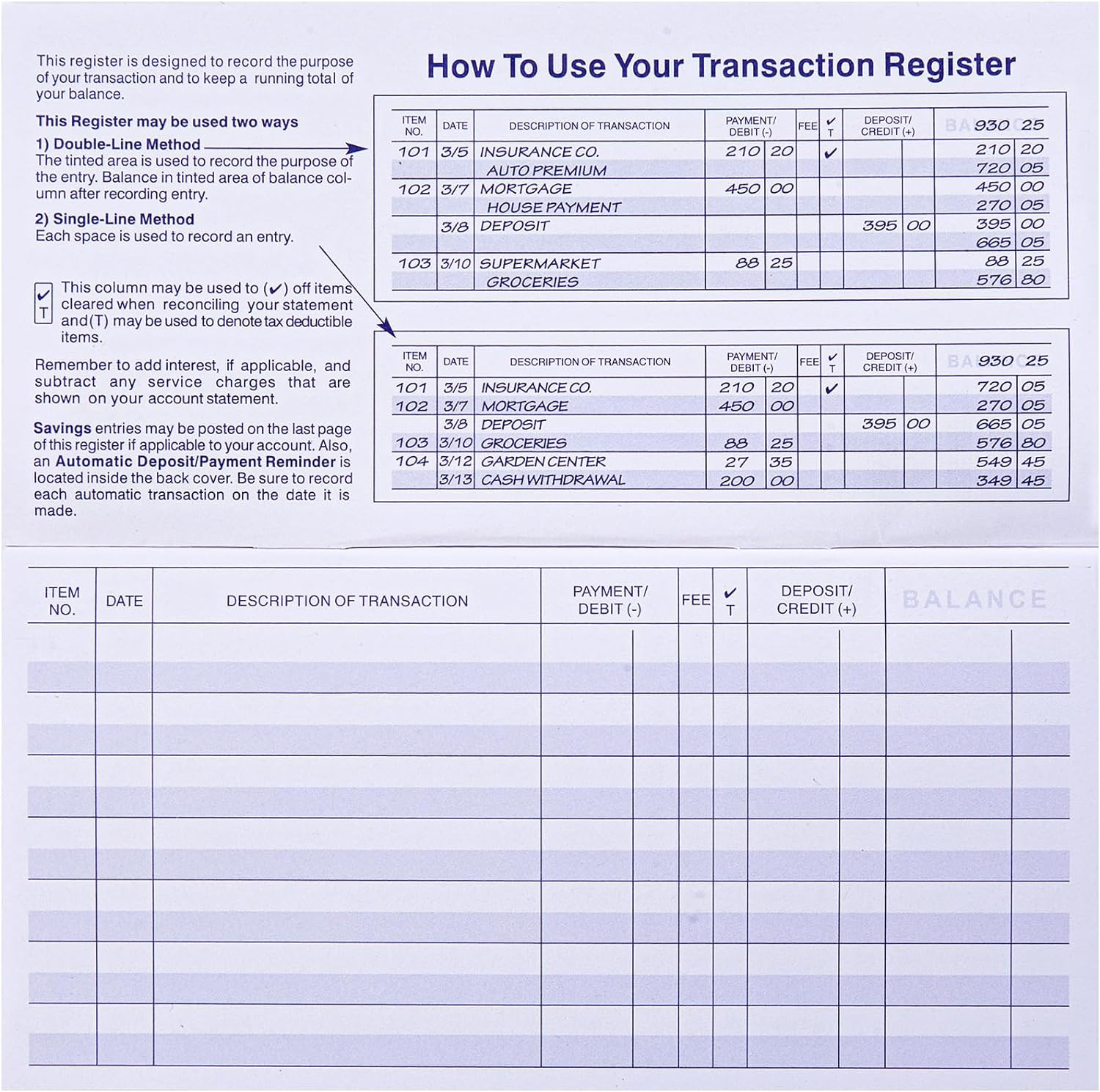 24 PCS Check Registers for Personal Checkbook, Easy to Read Checkbook Register