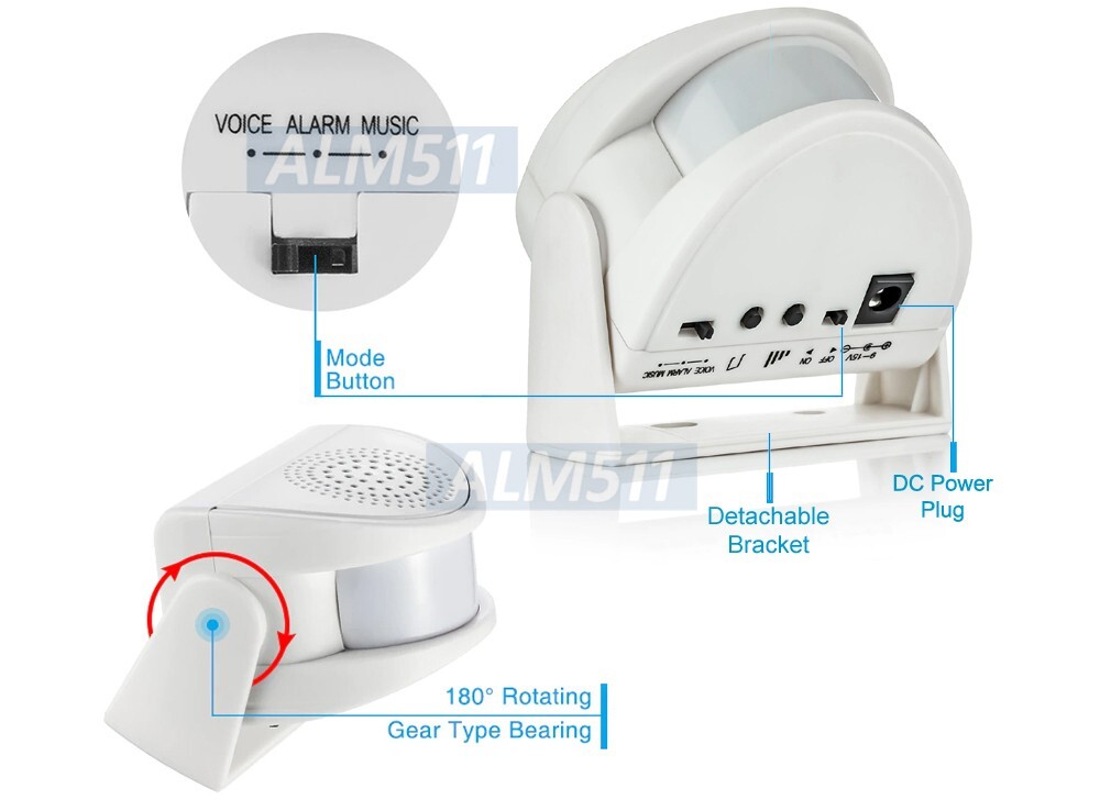 Stand Alone 2-In-1 Motion Detector Alarm Door Chime With 90dB Siren Chime Sound