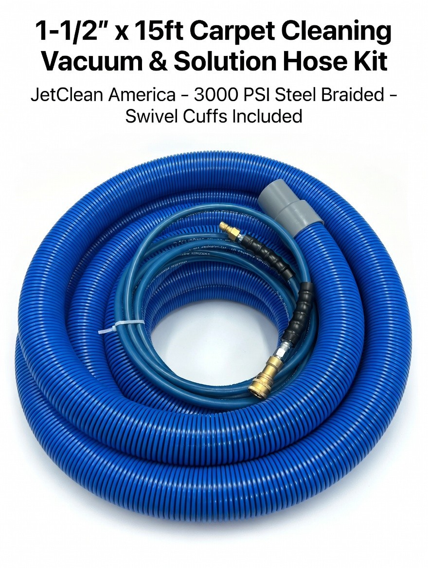 15ft JetClean America Professional Carpet Cleaning Hose Kit with swivel cuffs