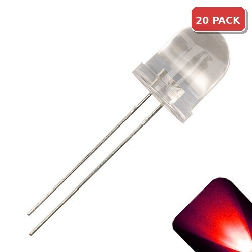 20 x LED 10mm Red Ultra Bright Water Clear Round Top LEDs Light Lamp RC Car Mod
