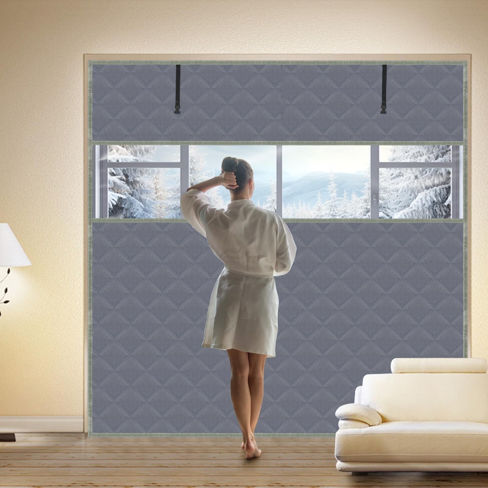 Thermal Window Cover for Winter 26″ x 38″ Visible x 38″, Gray-M