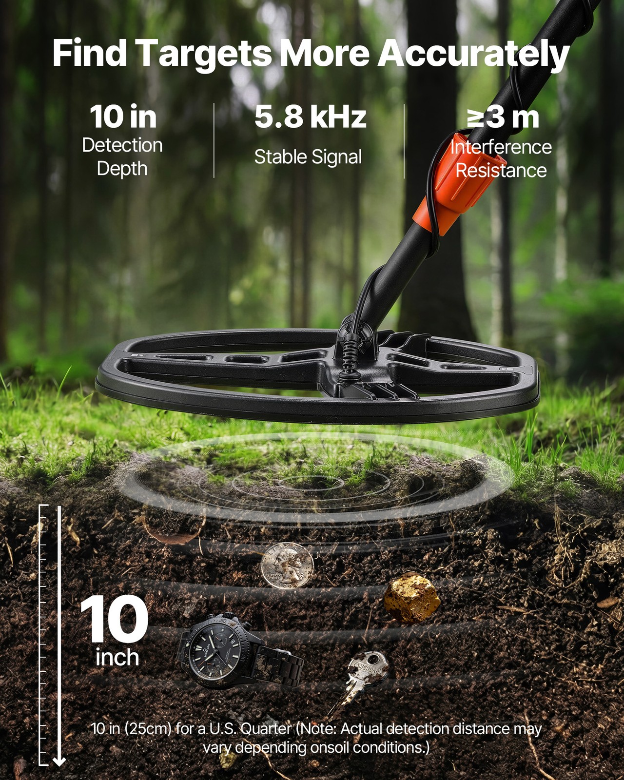 VEVOR Metal Detector for Adults 10″ Professional Gold Detector Waterproof Coil