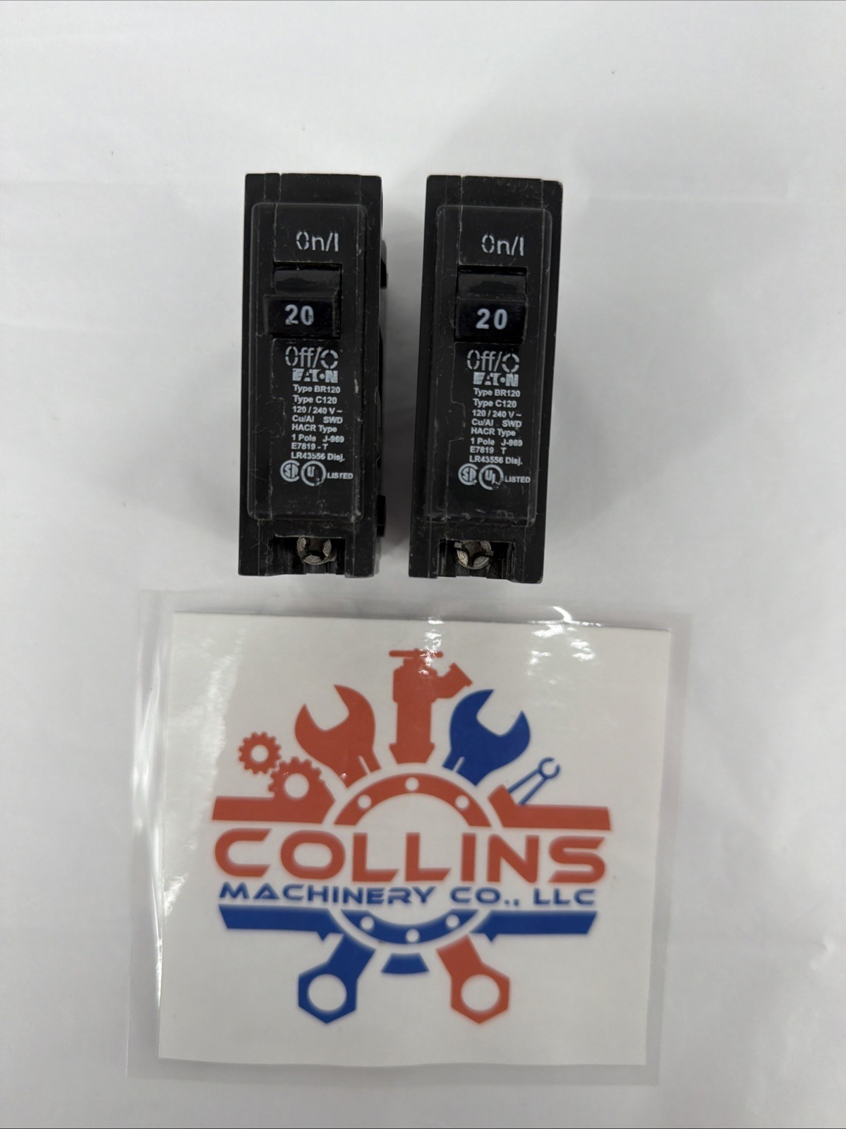(Lot of 2) Eaton BR120 Circuit Breakers, 1 Pole, 20A, Type C120, 120/240V