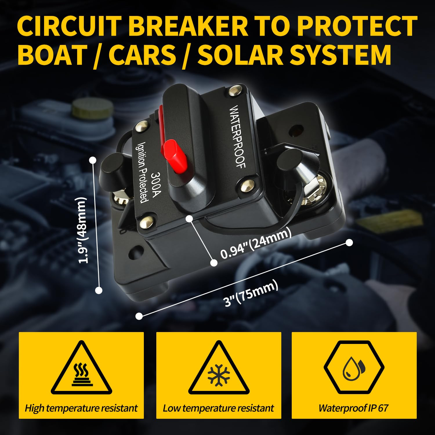 2x Waterproof Car Circuit Breaker Fuse Reset 30-300 Amp 12V-48V DC Car Boat Auto