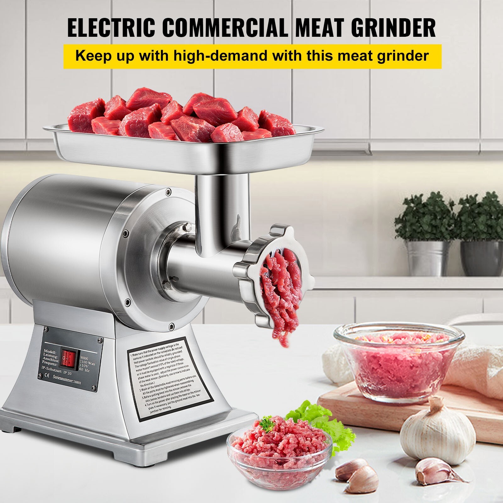 550lbs/H Electric Meat Grinder Mincer 1.5HP Commercial Sausage Stuffer Filler