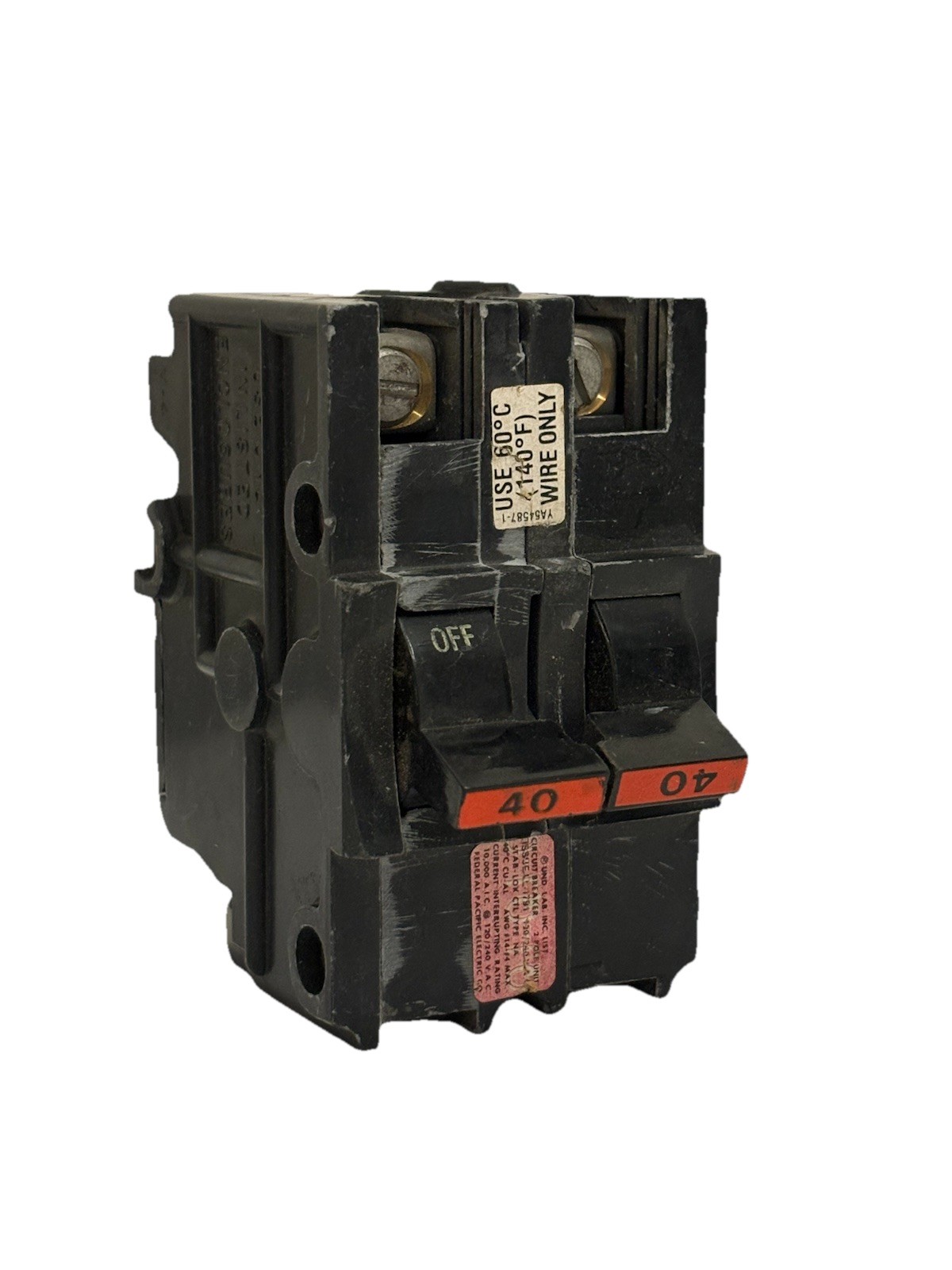 Federal Pacific FPE NA240 2 Pole 40 Amp Stab Lok Circuit Breaker – Red Handle