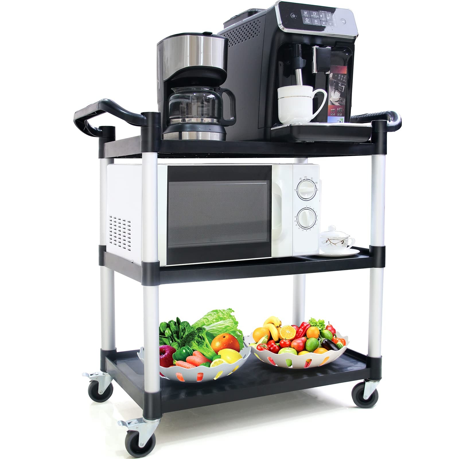 SFESGRER SFES-001 3-Tier Rolling Utility Cart 510 LBS 31.5″X16.9″X38.9″ Black