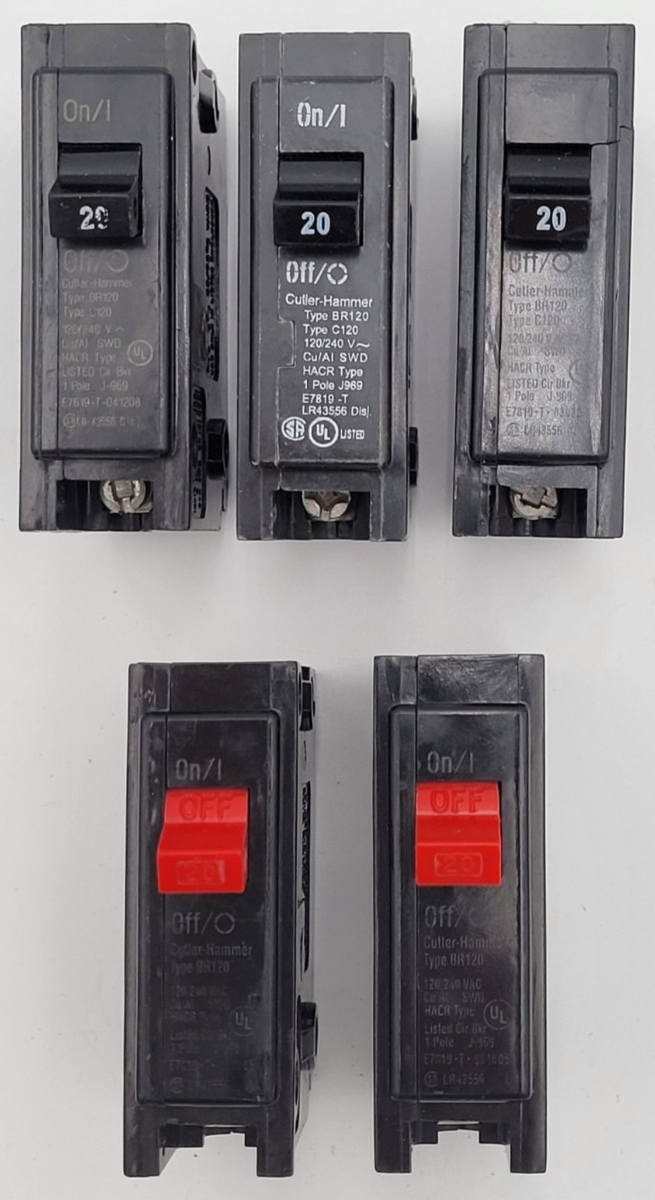 Cutler-Hammer BR120 20A 1-Pole Interchangeable Circuit Breaker USED (Choose Lot)