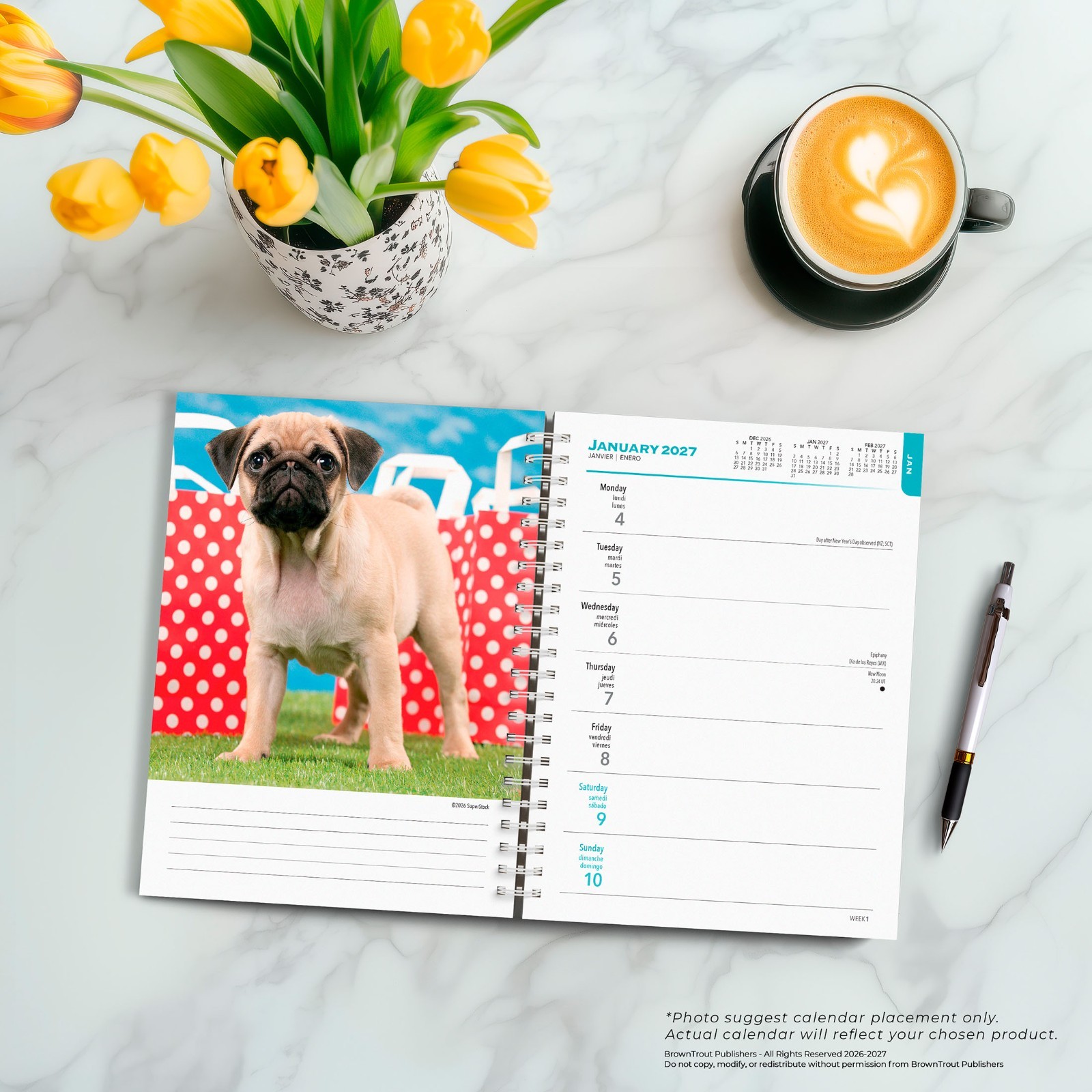 I Love Puppies | 2027 6×7.75″ Spiral-Bound Wire-O Engagement Planner Calendar