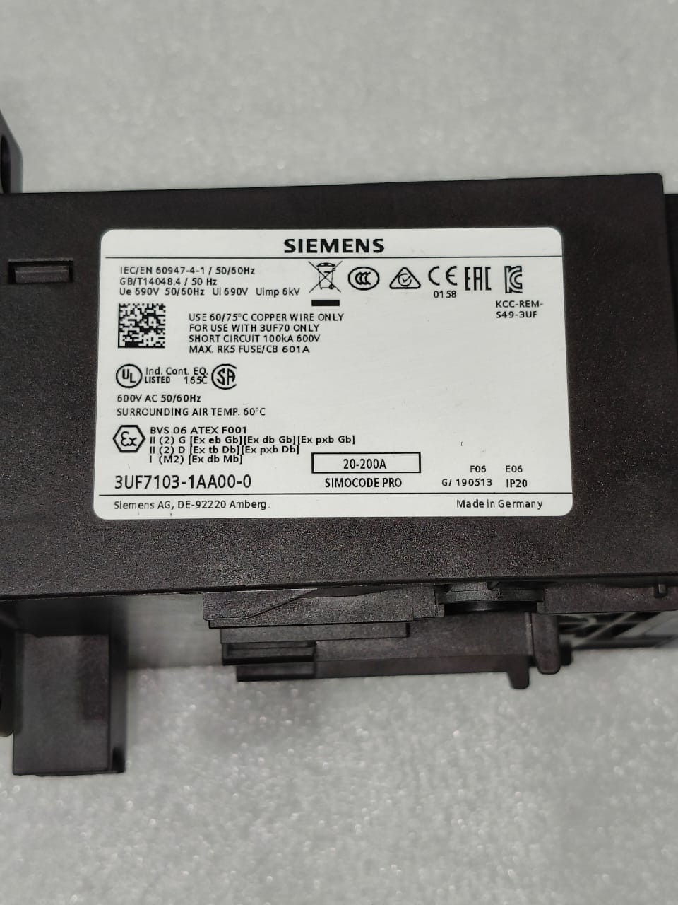 SIEMENS 3UF7103-1AA00-0 SIMOCODE 3UF71 OVERLOAD RELAY RANGE 20-200A FAST