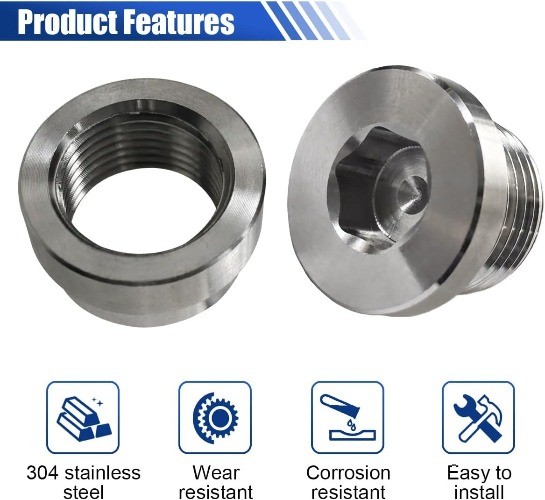2PCS Stepped Mounting Bung and Plugs, M18-1.5 Threaded Weld Air Fuel Ratio Meter