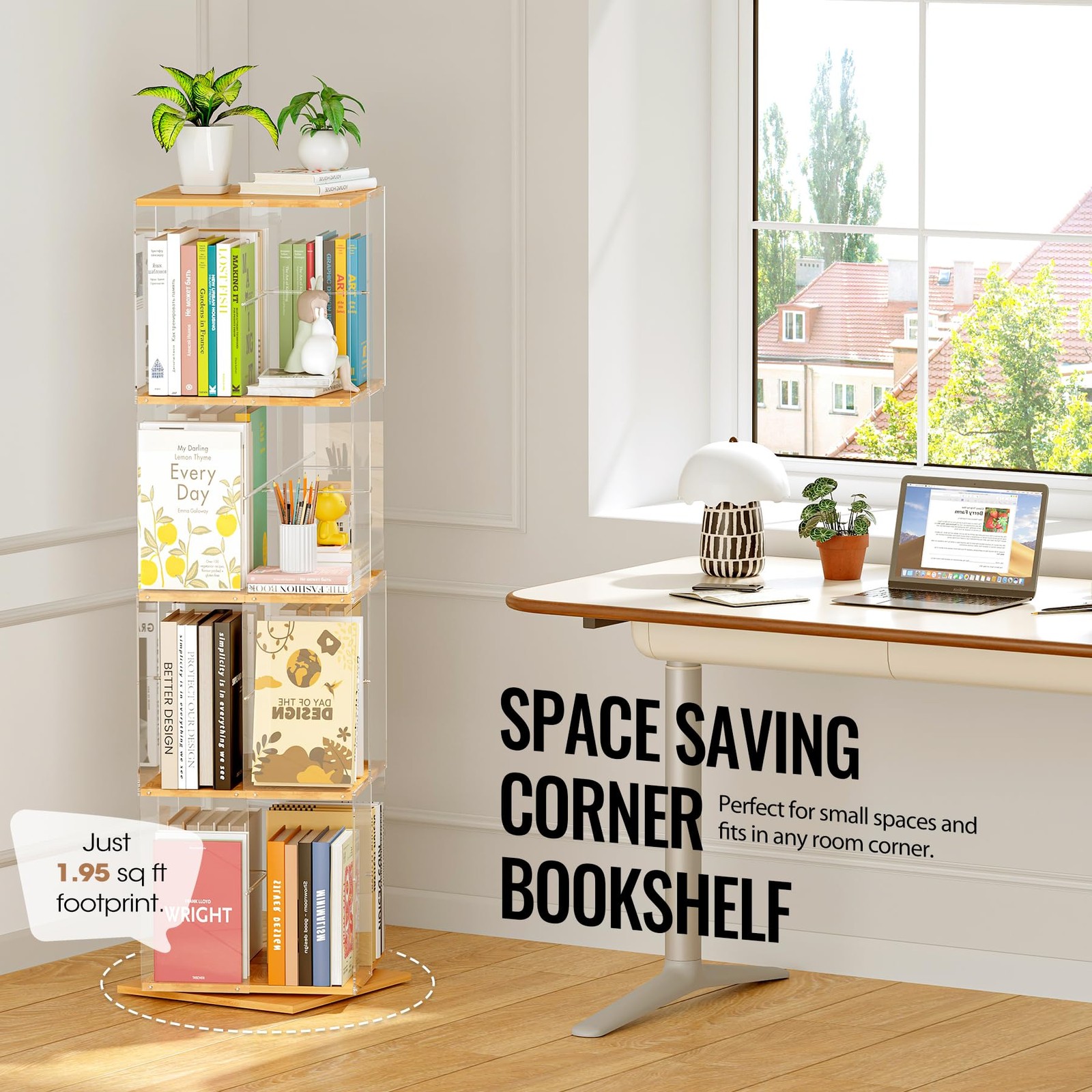 Takekit Rotating Bookshelf 360 Degree Revolving Bookcase 4-Tier Spinning