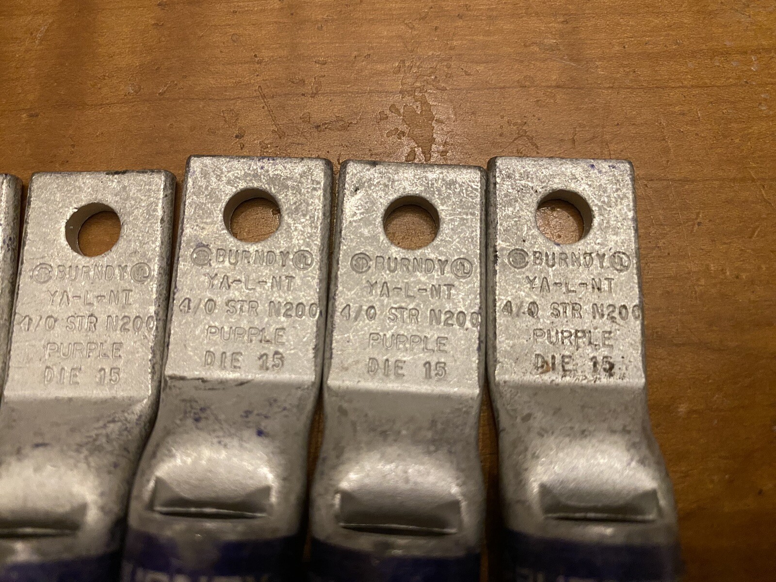 (Qnty. 5) Burndy YALNT 4/0 AWG Purple Die 15 One-Hole Lug Copper Compression