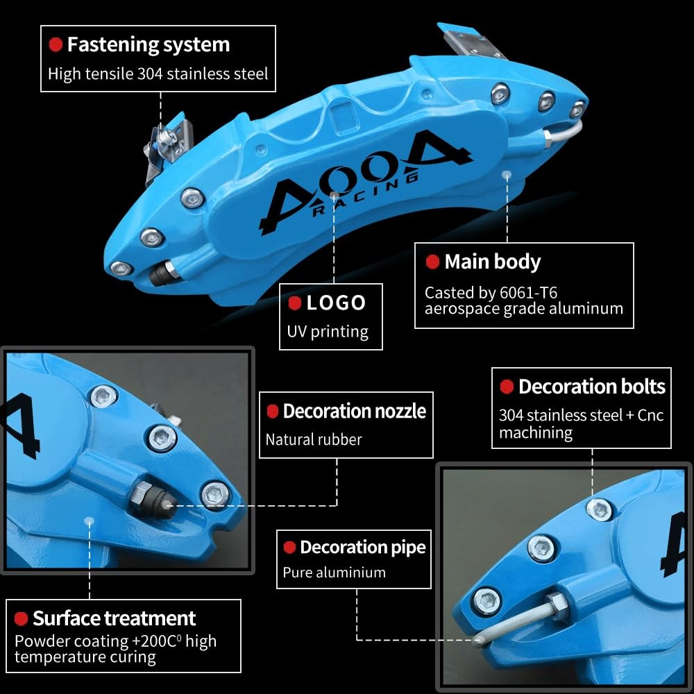 Aluminum Light Blue Caliper Covers w/ Black Lettering 15-23 Mustang EcoBoost