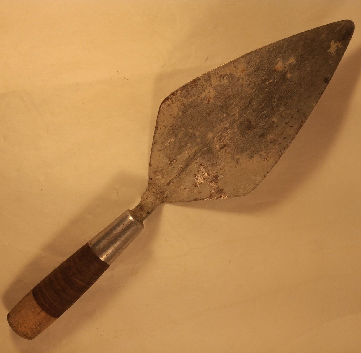 Vintage W Rose Brick Trowel 15in Leather Wrapped Handle Sharon Hill PA